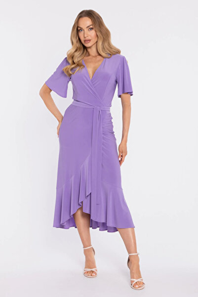Made of Emotion Rochie midi plic cu volan și pliu - violet deschis