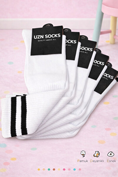 UZN SOCKS White Striped Tennis Socks – Cotton Pack Daily Sports Socks Unisex ...