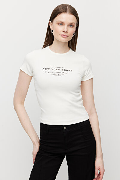 PAULMARK Дамска тениска с надпис и велосипедна яка