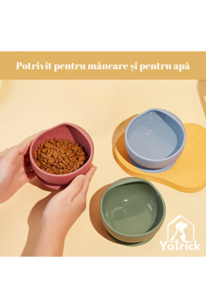 Yatrick Castron/bol antiderapant din silicon, bol de apă/hrană animale, antistropire, cu ventuză, durabil