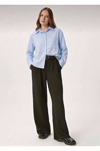 Stilera Women's Striped Short Oversized Pocketed Long Sleeve Shirt