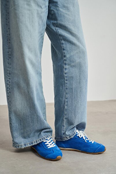 NİŞANTAŞI SHOES Deyz Cobalt Blue Genuine Suede Leather Lace-Up Women's Sports...