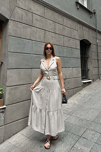 MyLoore Women's Mink Belt Button Midi Dress Mlb149