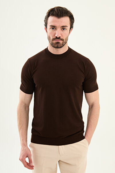 Mcr Plain Slim Fit Crew Neck Men's Knitwear T-Shirt Brown - 11583.26Y