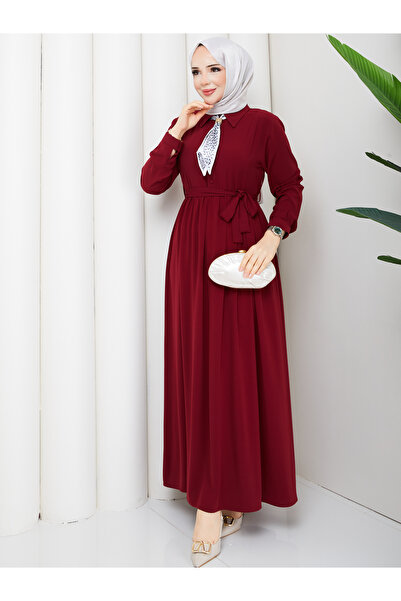 RACE FASHİON Medina Silk Hijab Dress with Scarf and Belt Rc6040