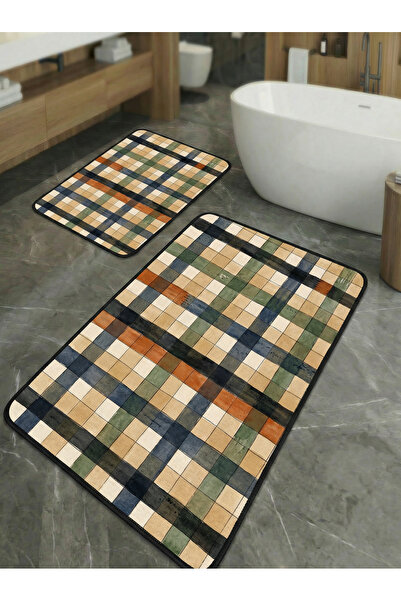 huhuli 2-Piece Non-Slip Sole Kitchen and Bathroom Mat Set Washable Runner Rug...