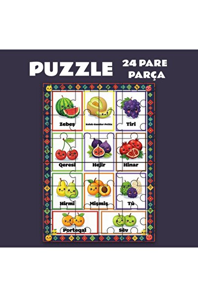 ZERYA Pazil Bi Kurdî Fêkî Meyve - Kurdish Puzzle Jigsaw (24 Pieces - A5)