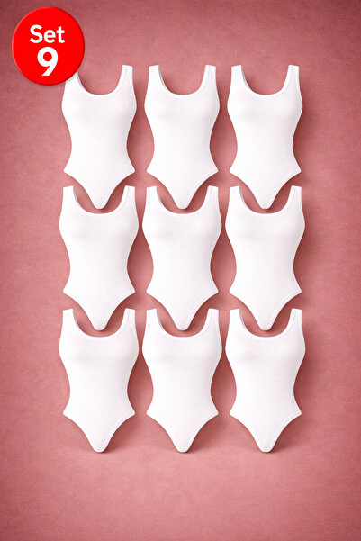 MONOTEE Set of 9 Women's Cotton Bodysuits, Tank Top Body, Thong Model, Wide S...