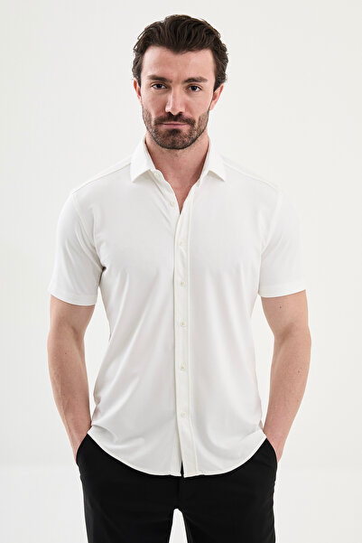 Mcr قميص رجالي عادي قصة ضيقة بأكمام قصيرة إكرو - 27057.25Y