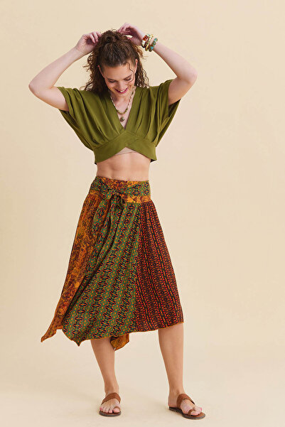 Los banditos Loose Midi Flared Skirt with Tie Waist