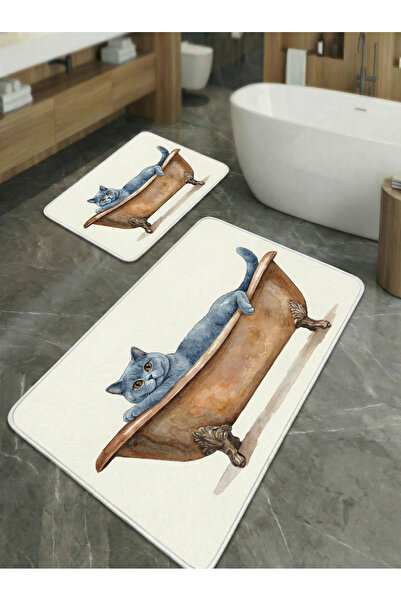 huhuli 2-Piece Non-Slip Sole Kitchen and Bathroom Mat Set Washable Runner Rug...