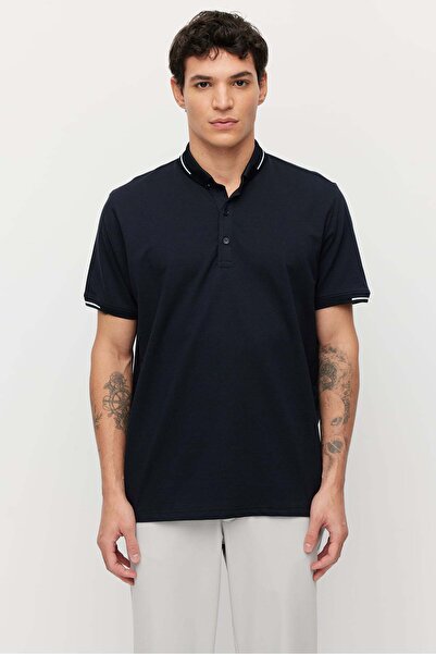 PAULMARK Men's T-Shirt with Buttoned Collar and Contrast Color Details