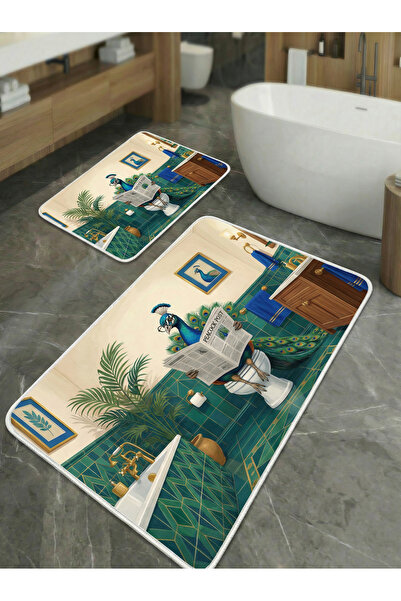huhuli 2-Piece Non-Slip Sole Kitchen and Bathroom Mat Set Washable Runner Rug...