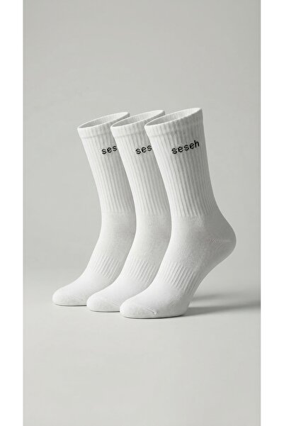SESEH Pack of 3 White Long Sports Socks