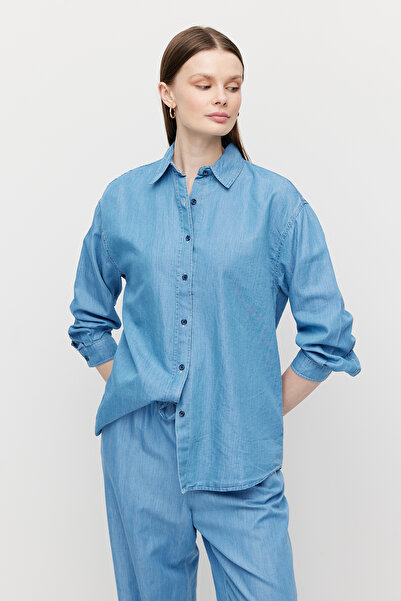 PAULMARK Women's Waist Tie-Detail Denim Shirt