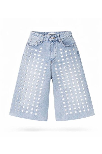 Miss Poem شورت نسائي بتصميم أزرق فاتح دنيم