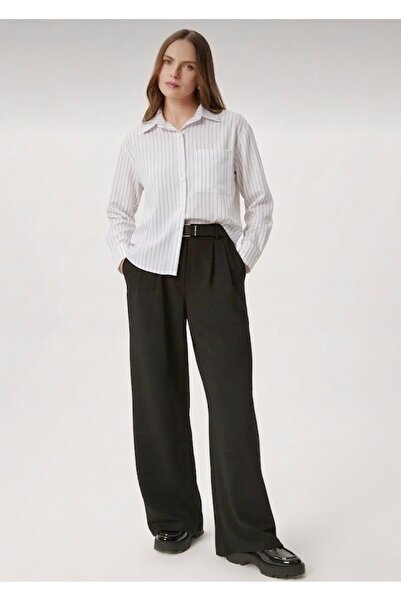 Stilera Women's Striped Short Oversized Pocketed Long Sleeve Shirt