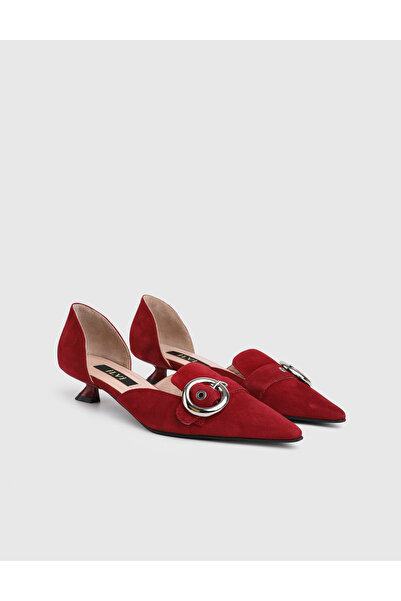 İLVİ Myra Genuine Suede Leather Women's Red Heeled Shoes