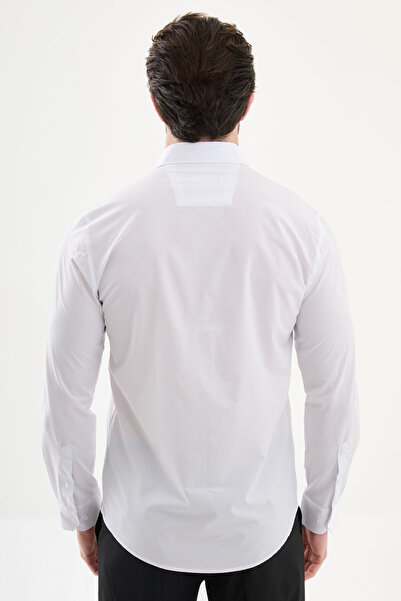 Mcr Plain Slim Fit Mock Neck Pack Long Sleeve Men's Shirts White - 27145.26Y