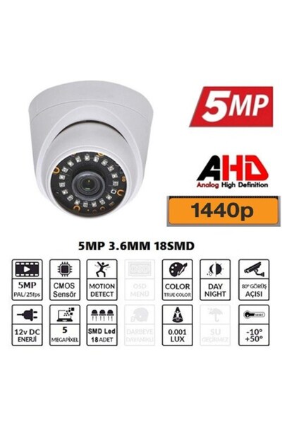 GV HOME 5MP AHD IR CAM 3.6MM 18 SMD LED 1440P Dome Güvenlik Kamerası
