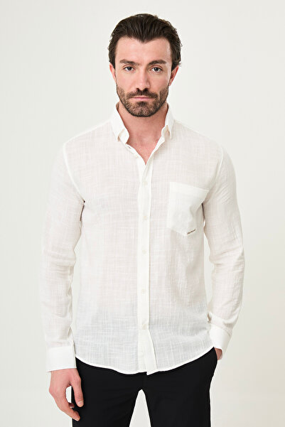 Mcr Plain Slim Fit Pocketed Long Sleeve Men's Shirt White - 27146.26Y