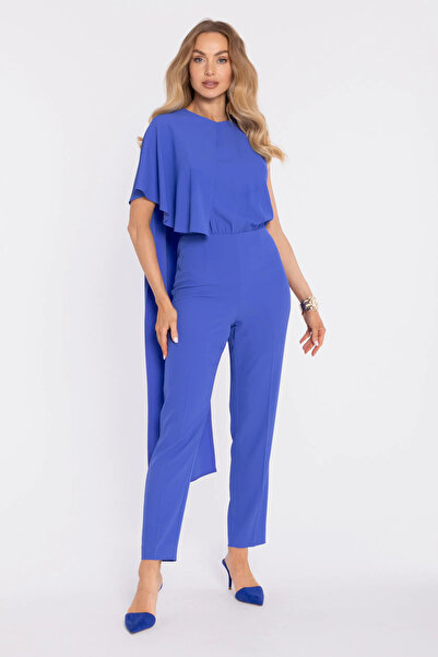 Made of Emotion Jumpsuit with asymmetrical cape and accented waist - blue