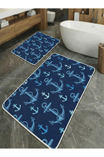 huhuli 2-Piece Non-Slip Sole Kitchen and Bathroom Mat Set Washable Runner Rug...