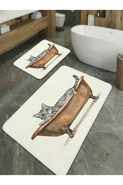 huhuli 2-Piece Non-Slip Sole Kitchen and Bathroom Mat Set Washable Runner Rug...