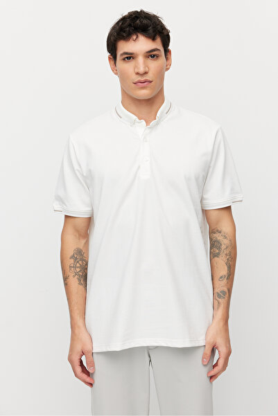 PAULMARK Men's T-Shirt with Buttoned Collar and Contrast Color Details