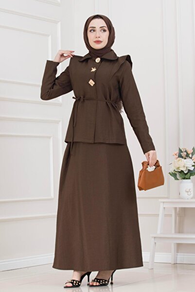 Sevitli Royal Skirted Double Bella Set - Brown