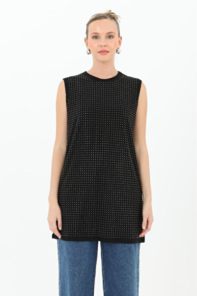 Loreen Sequin Detailed Zero Sleeve Blouse - Black Black