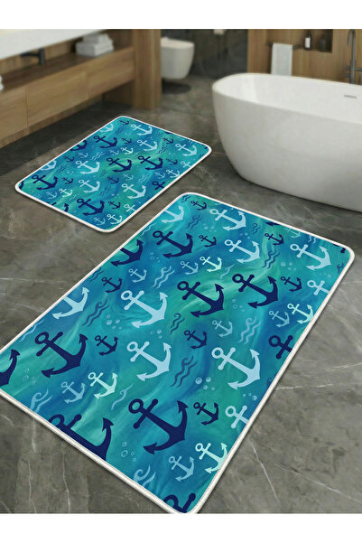 huhuli 2-Piece Non-Slip Sole Kitchen and Bathroom Mat Set Washable Runner Rug...