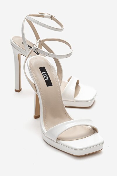 Lizy Shoes Women's White Patent Leather Platform Heeled Sandals 12 cm Single ...