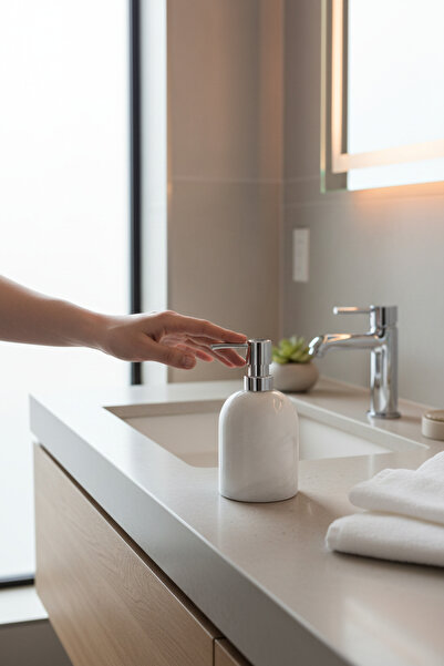 Akayev Marble White Silver Bathroom, Kitchen Liquid Soap Dispenser