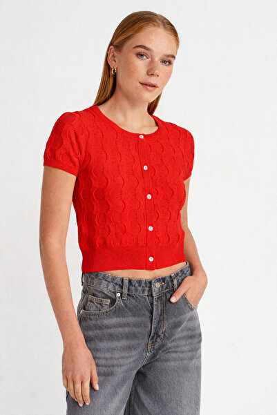 Dilvin 60980 Women's Crew Neck Padded Cardigan