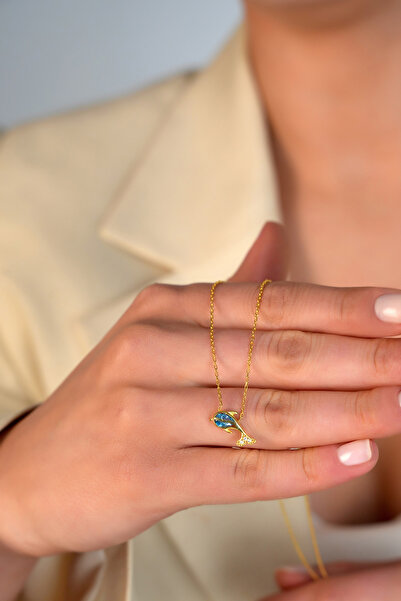 SUNSHINE 925 Ayar Gümüş ,Gold Kaplamalı Bereket Yunus Balığı Tasarım Kolye