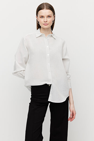 PAULMARK Women's Slim C Striped Wide Cut Shirt