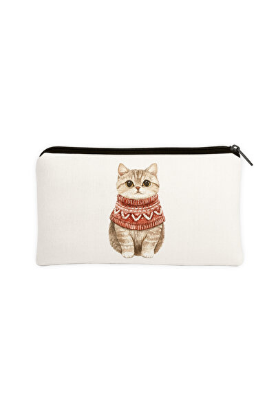 Hayali Şeyler Cute Cat Illustration Design Pen Holder with Sweater Multi-Purp...