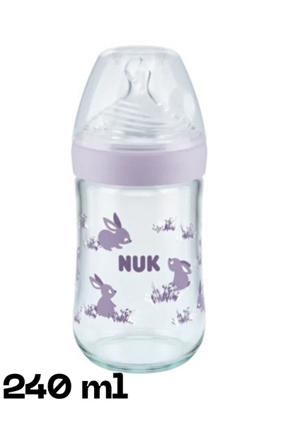 Nuk رضّاعة ناتشر سينس زجاج، بمؤشر حرارة ومقاس (M) للاطفال من 6 حتى 18شهر. لون...