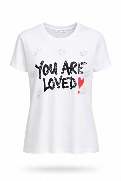 Miss Poem Γυναικείο λευκό μπλουζάκι You Are Loved με τύπωμα 100% Βαμβάκι