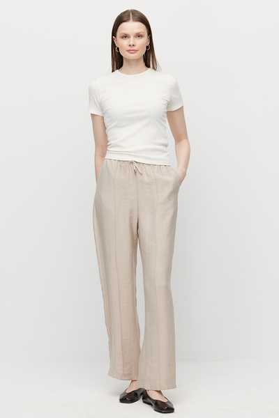 PAULMARK Women's Front-Seamed Straight-Cut Trousers with Elastic Waist