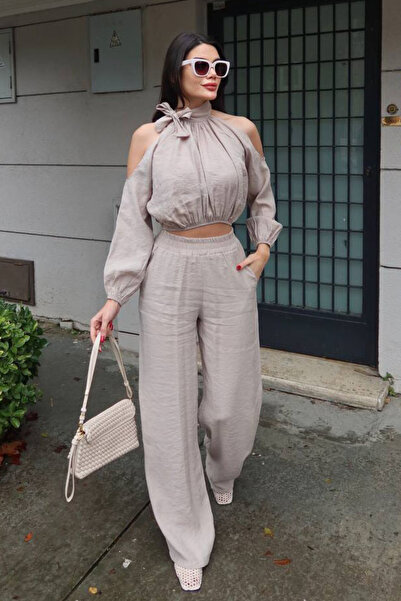 KECHİ WOMAN Tencel Fabric Sleeveless Suit-Beige Beige