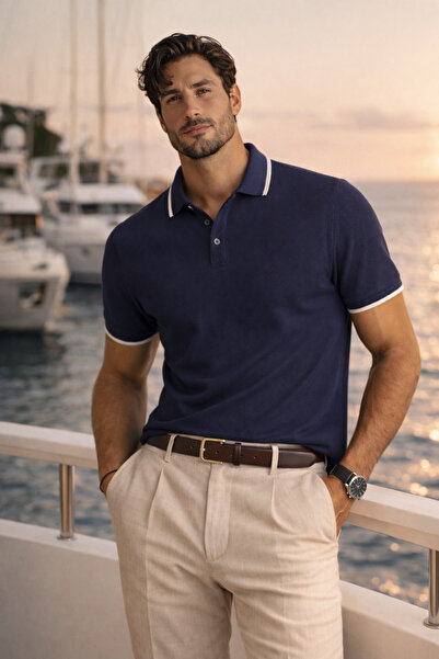 Valiberta Balzac Collared Striped Buttoned Polo Collar Basic Daily Honeycomb ...