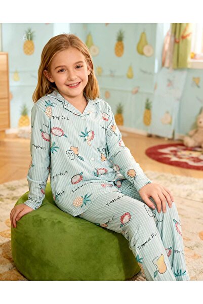 NiCe İç Giyim Τυρκουάζ Ριγέ Σετ παιδικών πιτζάμες για κορίτσια με θέμα τα εξω...