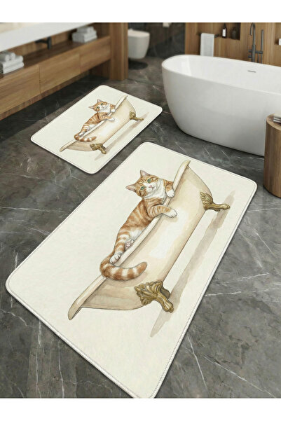 huhuli 2-Piece Non-Slip Sole Kitchen and Bathroom Mat Set Washable Runner Rug...