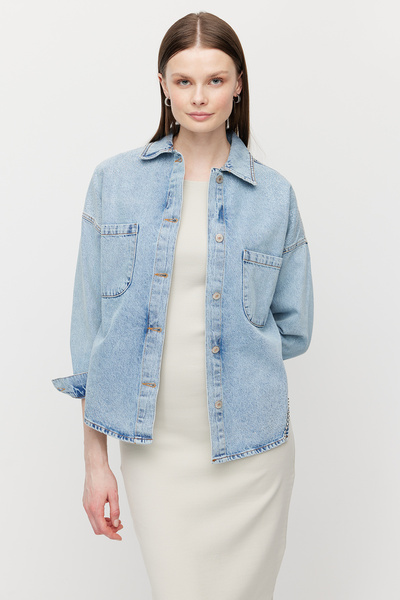 PAULMARK Jachetă de blugi pentru femei cu umeri împodobiți cu pietre