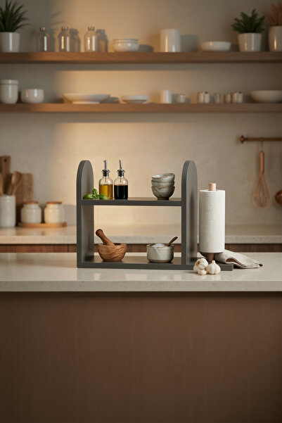 Hagen Antrasit Premium Dayanıklı Ahşap Mutfak Tezgah Rafı Mutfak Düzenleyici ...