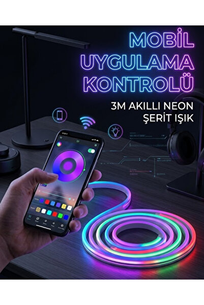 Genel Markalar 3 Metre RGB Neon LED Şerit Işık Su Geçirmez Kumandalı ve Uygul...
