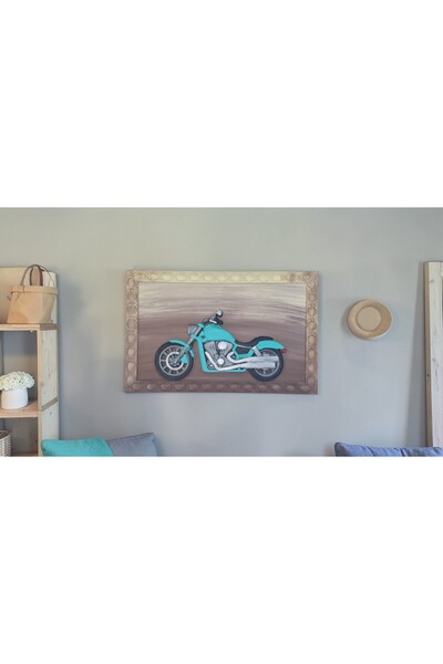 El Yapımı 3D Kabartma Rölyef Chopper Motor Tablosu – Reçine Duvar Süsü 86 x 56 cm