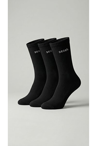 SESEH Pack of 3 Black Long Sports Socks